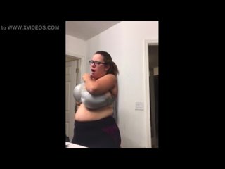 bbw with natural tits putting on her bra